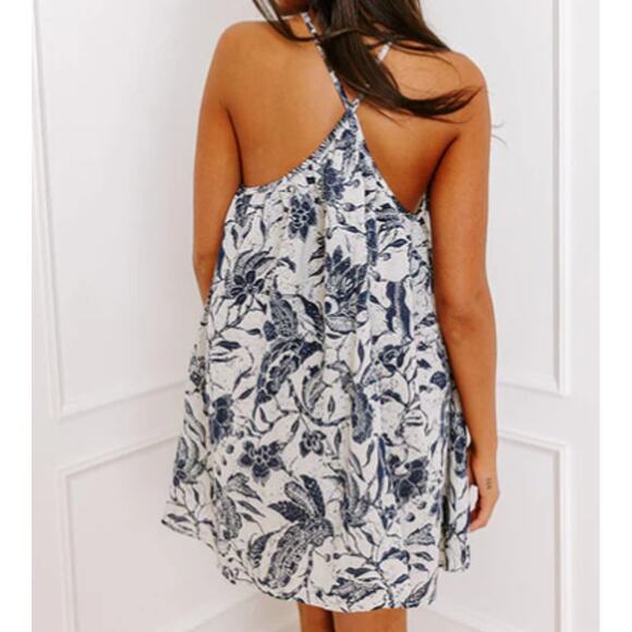 Bucket List Dress Medium Navy Mini Flowy Pocket Feminine Resort Cruise Cover Up - Picture 2 of 12